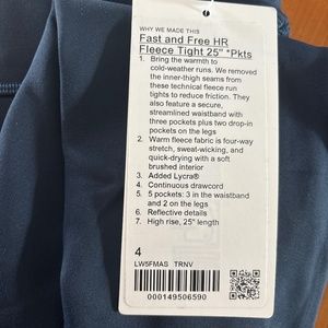 Lululemon Fast and Free HR Fleece tight 25” with pockets size 4